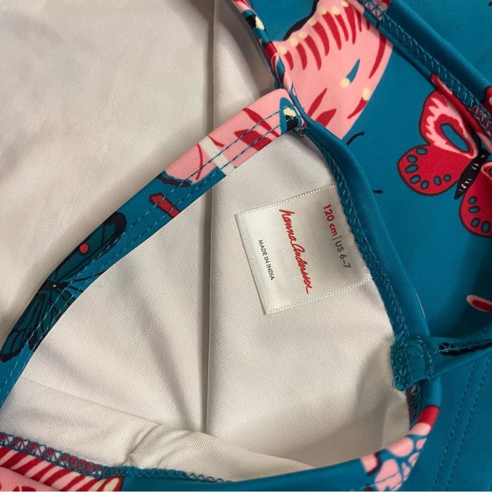 Hanna Andersson Pink Butterfly Blue Racerback Swim Top - Picture 2 of 3